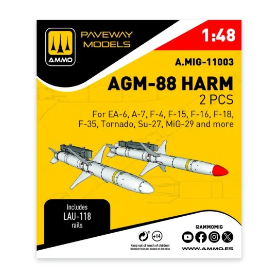 AGM-88 HARM (2 pcs), 1/48 - AMMO by MIG Jimenez A.MIG-11003