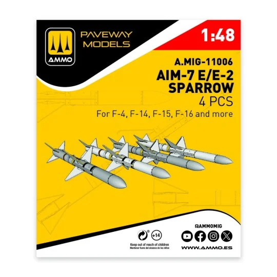 AIM-7E/E2 Sparrow (4 pcs), 1/48 - AMMO by MIG Jimenez A.MIG-11006
