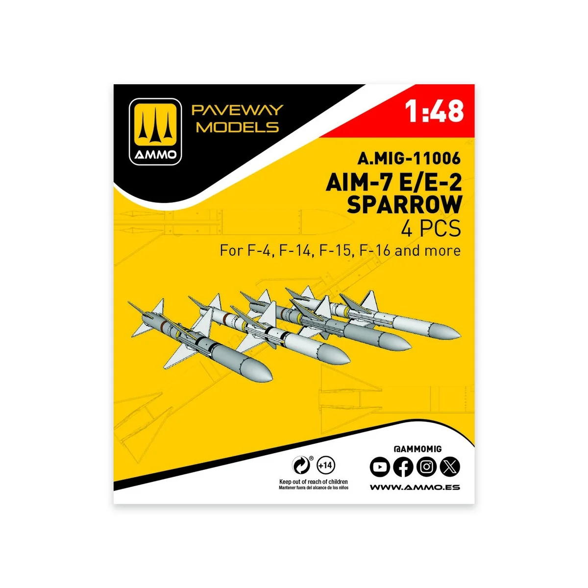 AIM-7E/E2 Sparrow (4 pcs), 1/48 - AMMO by MIG Jimenez A.MIG-11006