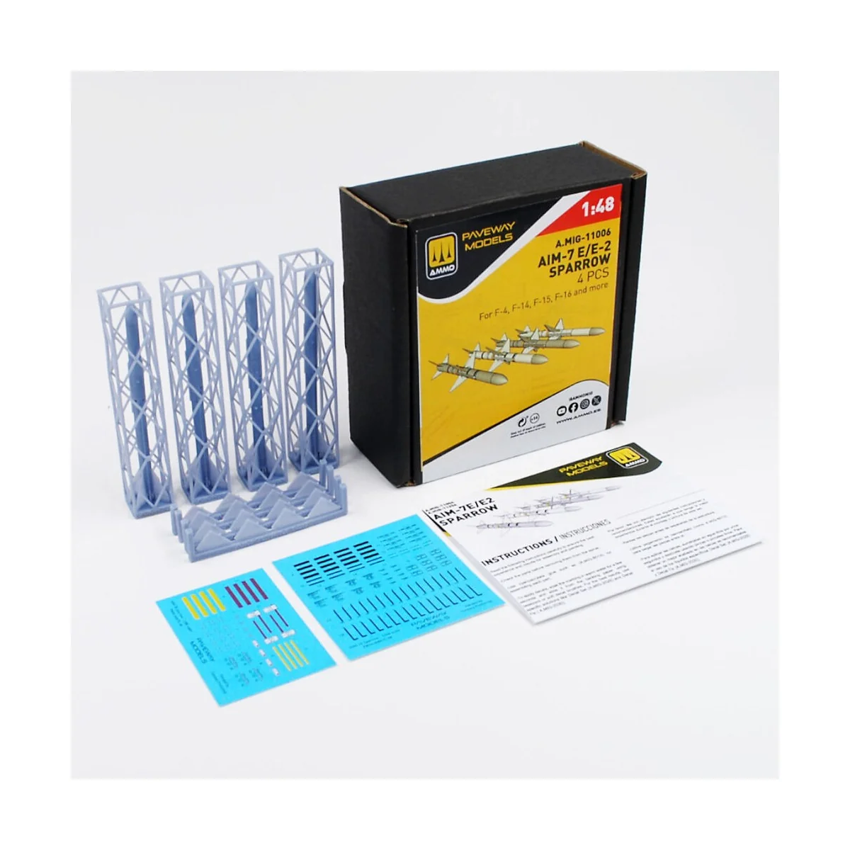 AIM-7E/E2 Sparrow (4 pcs), 1/48 - AMMO by MIG Jimenez A.MIG-11006