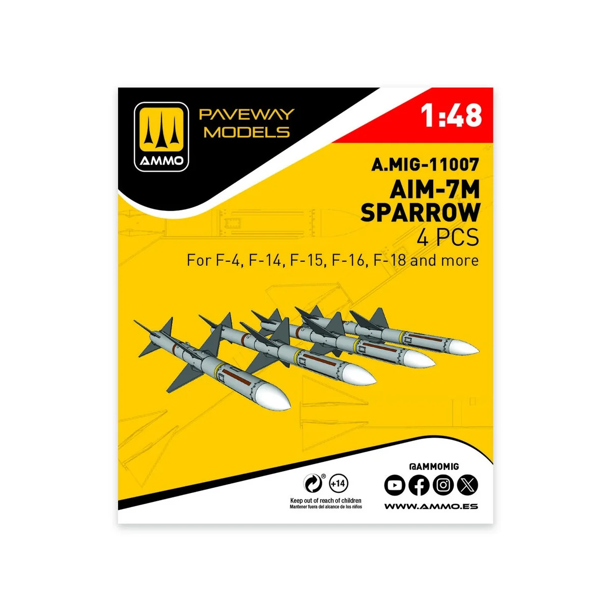 AIM-7M Sparrow (4 pcs), 1/48 - AMMO by MIG Jimenez A.MIG-11007 AIM-7M Sparrow (4 pcs), 1/48 - AMMO by MIG Jimenez A.MIG-11007