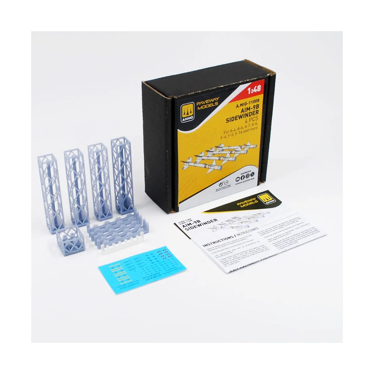 AIM-9B Sidewinder (4 pcs), 1/48 - AMMO by MIG Jimenez A.MIG-11008 AIM-9B Sidewinder (4 pcs), 1/48 - AMMO by MIG Jimenez A.MIG-11008