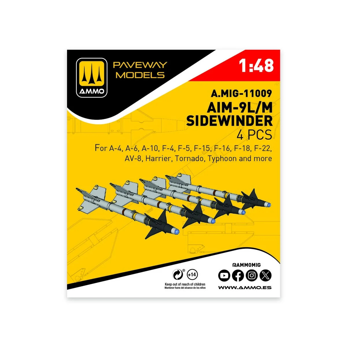 AIM-9L/M Sidewinder (4 pcs), 1/48 - AMMO by MIG Jimenez A.MIG-11009