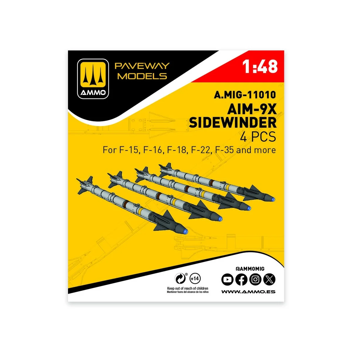 AIM-9X Sidewinder (4 pcs), 1/48 - AMMO by MIG Jimenez A.MIG-11010