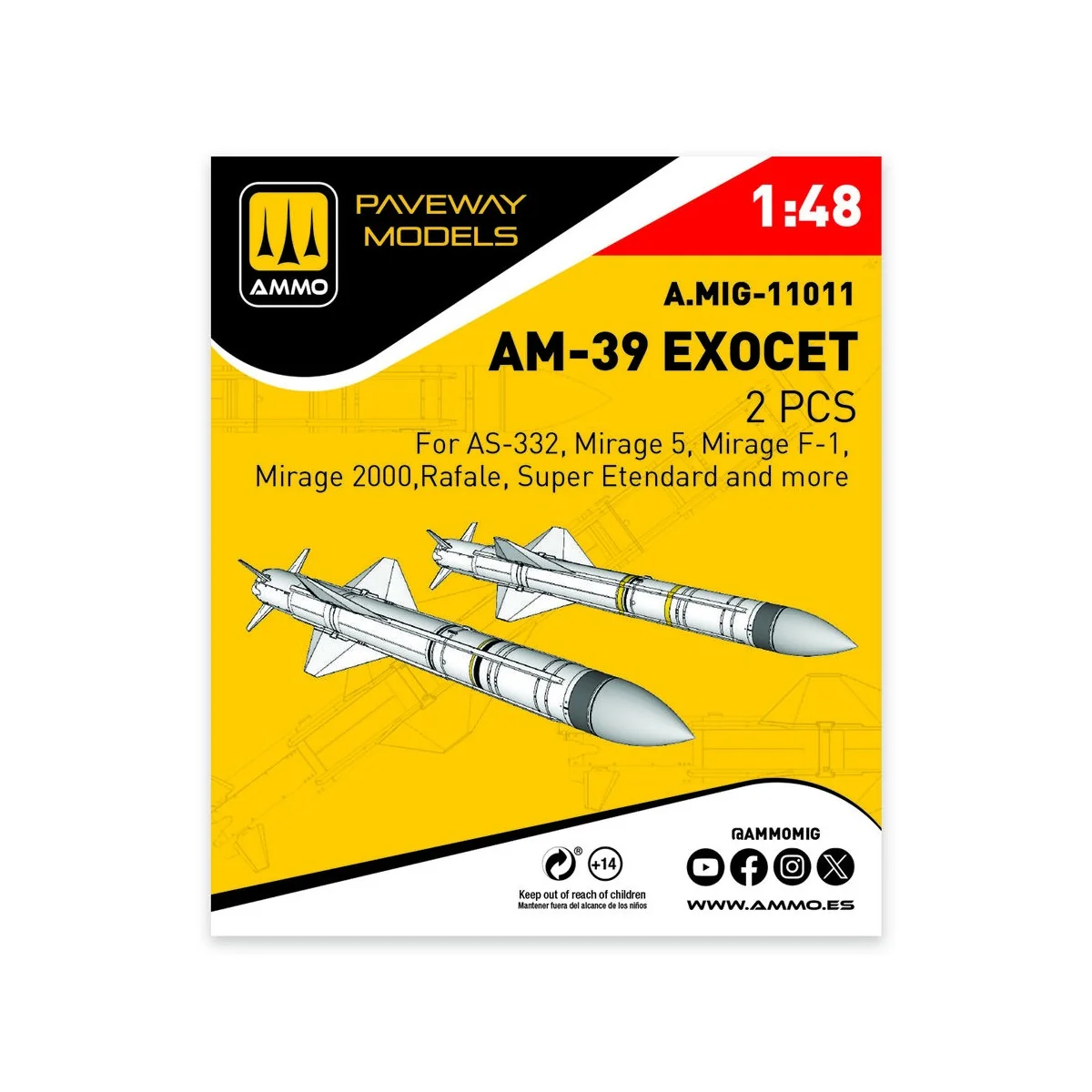 AM-39 Exocet (2 pcs), 1/48 - AMMO by MIG Jimenez A.MIG-11011 AM-39 Exocet (2 pcs), 1/48 - AMMO by MIG Jimenez A.MIG-11011