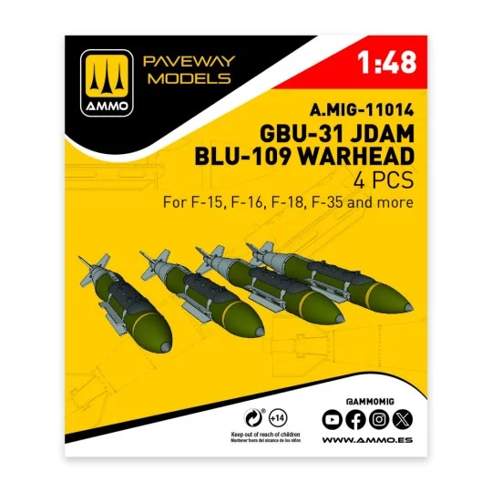 GBU-31 JDAM, BLU-109 Warhead (4 pcs), 1/48 - AMMO by MIG Jimenez A.... GBU-31 JDAM, BLU-109 Warhead (4 pcs), 1/48 - AMMO by MIG Jimenez A....