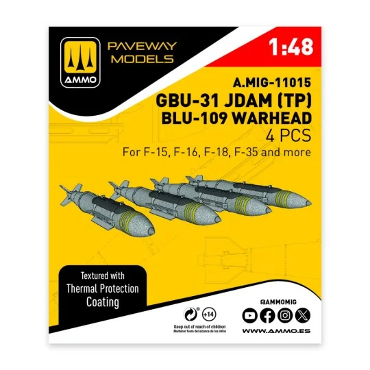 GBU-31 JDAM with Thermal Protection, BLU-109 Warhead (4 pcs), 1/48 ... GBU-31 JDAM with Thermal Protection, BLU-109 Warhead (4 pcs), 1/48 ...