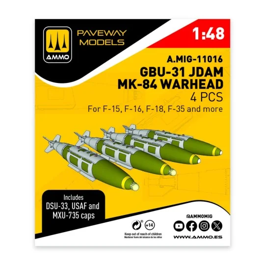 GBU-31 JDAM, Mk-84 Warhead (4 pcs), 1/48 - AMMO by MIG Jimenez A.MI...