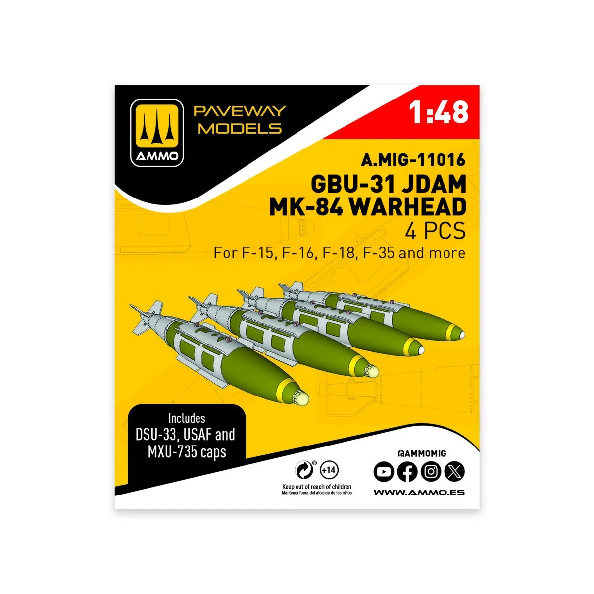 GBU-31 JDAM, Mk-84 Warhead (4 pcs), 1/48 - AMMO by MIG Jimenez A.MI...