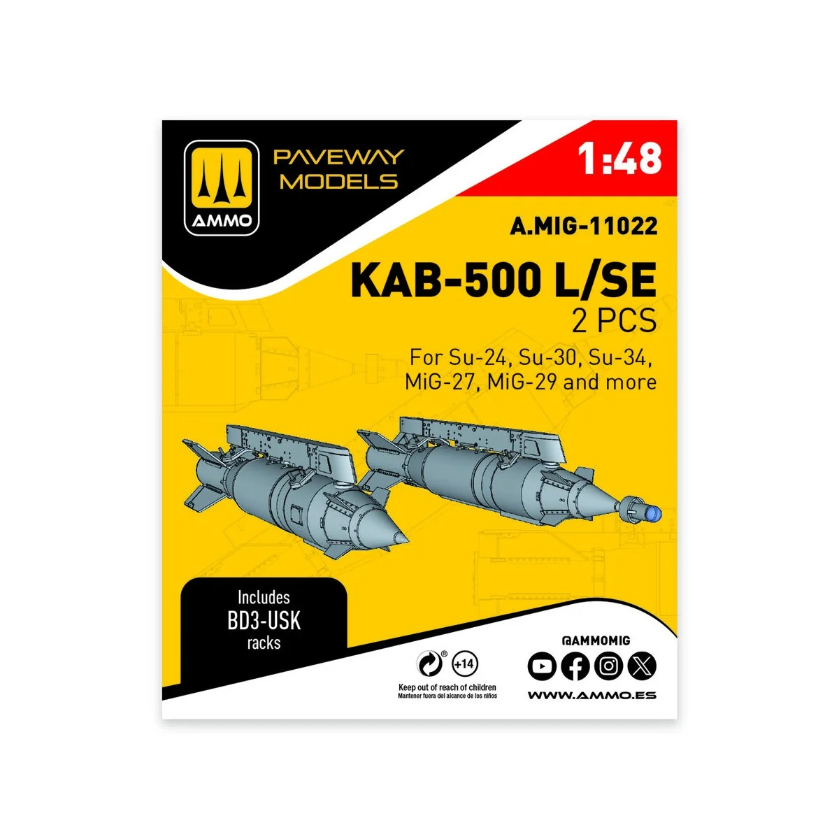 KAB-500 L/SE (2 pcs), 1/48 - AMMO by MIG Jimenez A.MIG-11022 KAB-500 L/SE (2 pcs), 1/48 - AMMO by MIG Jimenez A.MIG-11022