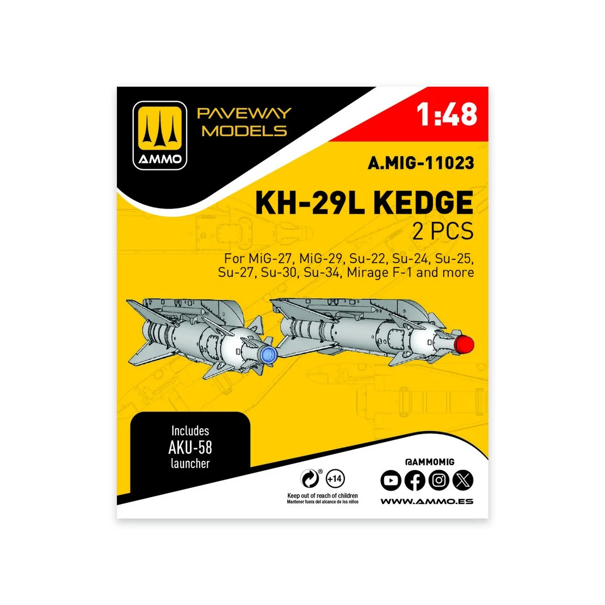 KH-29L Kedge (2 pcs), 1/48 - AMMO by MIG Jimenez A.MIG-11023 KH-29L Kedge (2 pcs), 1/48 - AMMO by MIG Jimenez A.MIG-11023