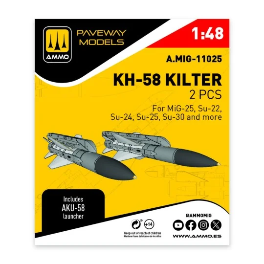 KH-58 Kilter (2 pcs), 1/48 - AMMO by MIG Jimenez A.MIG-11025 KH-58 Kilter (2 pcs), 1/48 - AMMO by MIG Jimenez A.MIG-11025