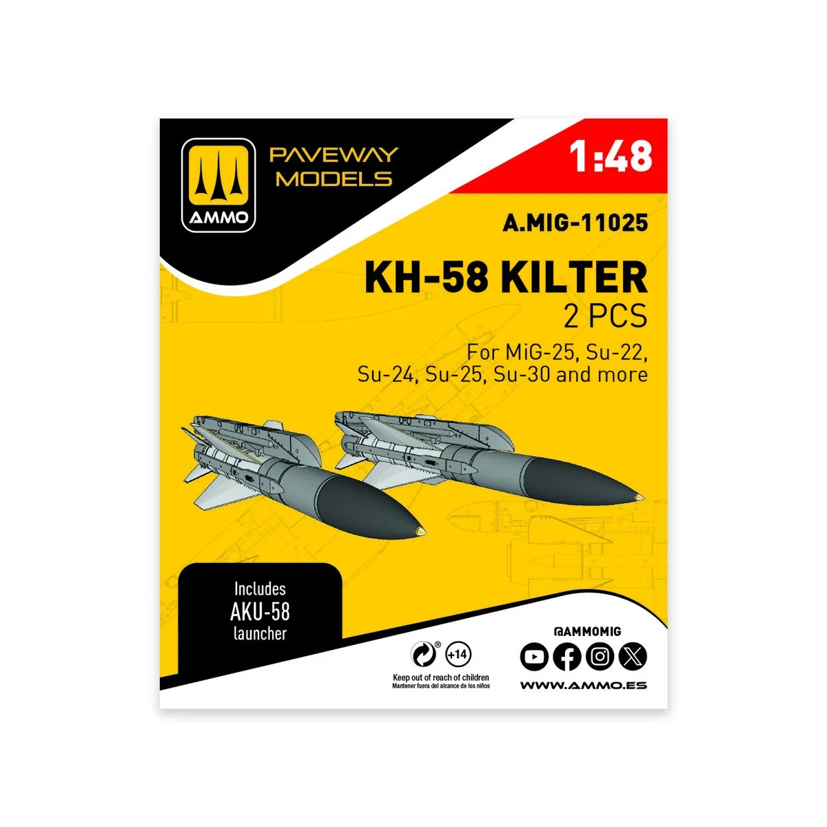KH-58 Kilter (2 pcs), 1/48 - AMMO by MIG Jimenez A.MIG-11025 KH-58 Kilter (2 pcs), 1/48 - AMMO by MIG Jimenez A.MIG-11025