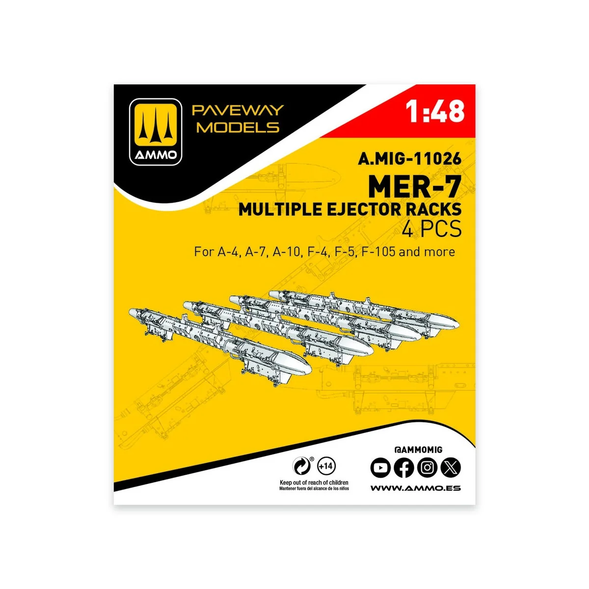 MER-7, Multiple Ejector Rack (4 pcs), 1/48 - AMMO by MIG Jimenez A.... MER-7, Multiple Ejector Rack (4 pcs), 1/48 - AMMO by MIG Jimenez A....