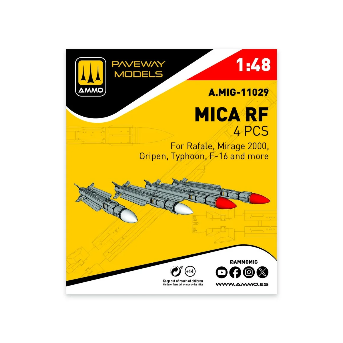 MICA RF (4 pcs), 1/48 - AMMO by MIG Jimenez A.MIG-11029 MICA RF (4 pcs), 1/48 - AMMO by MIG Jimenez A.MIG-11029