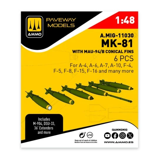 MK-81 with MAU-94/B conical fin (6 pcs), 1/48 - AMMO by MIG Jimenez... MK-81 with MAU-94/B conical fin (6 pcs), 1/48 - AMMO by MIG Jimenez...