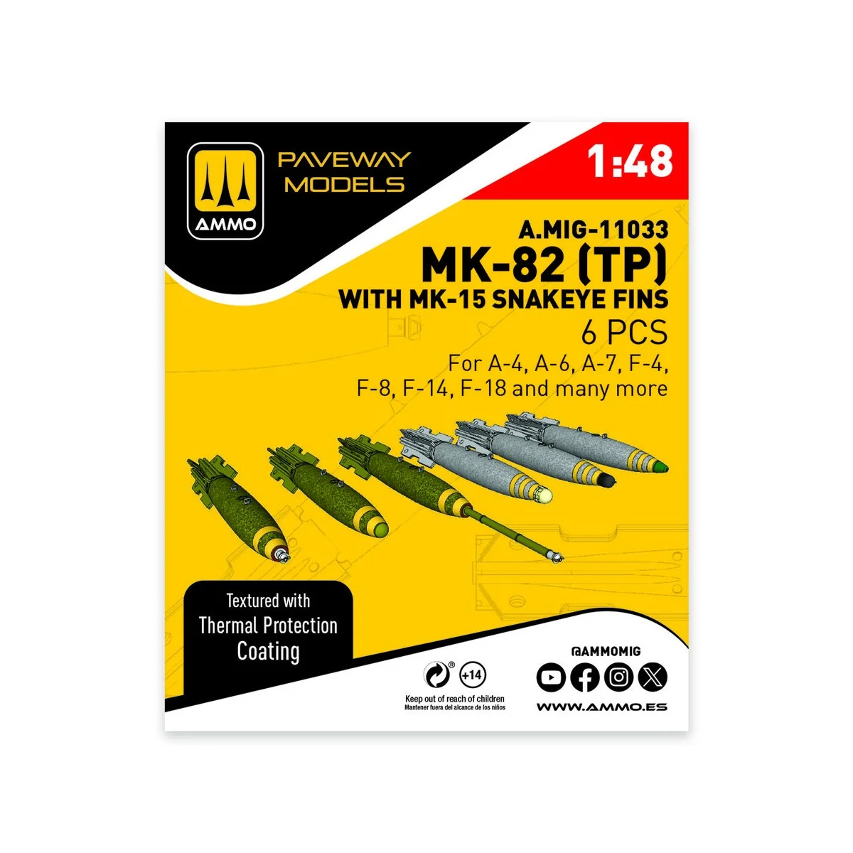 MK-82 with thermal protection and MK-15 Snakeye fin (6 pcs), 1/48 -...