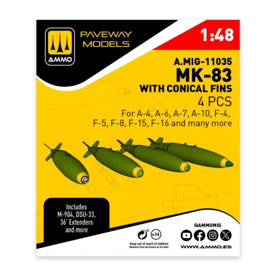MK-83 with conical fin (4 pcs), 1/48 - AMMO by MIG Jimenez A.MIG-11035