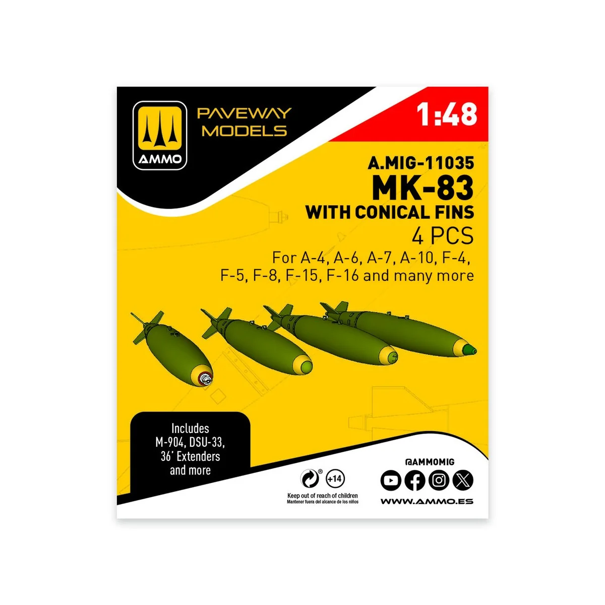 MK-83 with conical fin (4 pcs), 1/48 - AMMO by MIG Jimenez A.MIG-11035