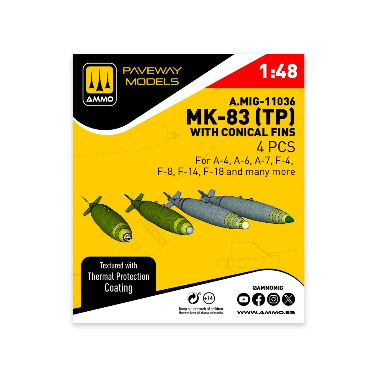 MK-83 with thermal protection and conical fin (4 pcs), 1/48 - AMMO ...