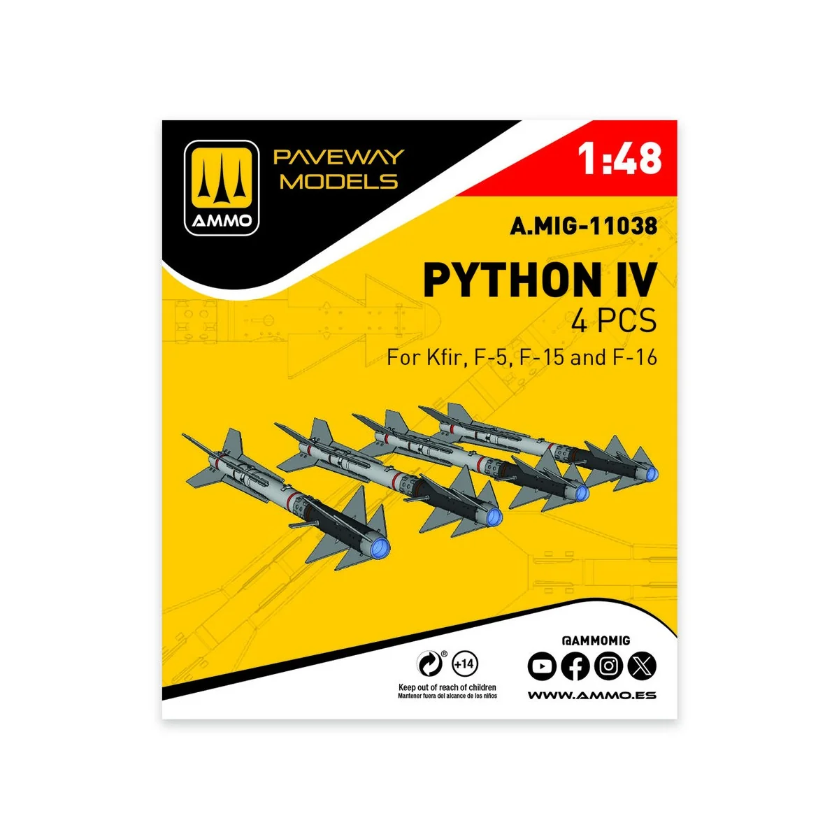 Python IV (4 pcs), 1/48 - AMMO by MIG Jimenez A.MIG-11038 Python IV (4 pcs), 1/48 - AMMO by MIG Jimenez A.MIG-11038