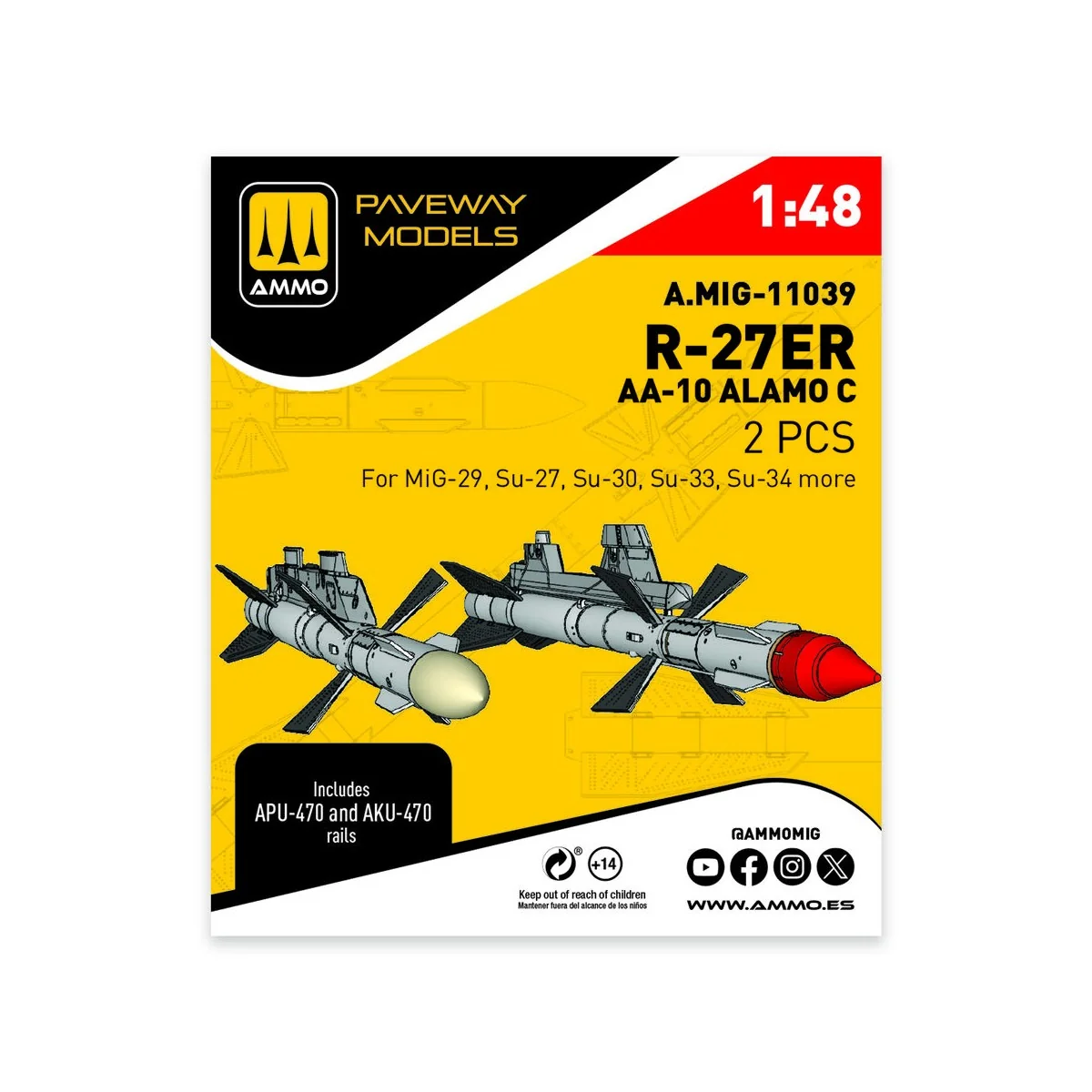 R-27ER - AA-10 Alamo C (2 pcs), 1/48 - AMMO by MIG Jimenez A.MIG-11039 R-27ER - AA-10 Alamo C (2 pcs), 1/48 - AMMO by MIG Jimenez A.MIG-11039