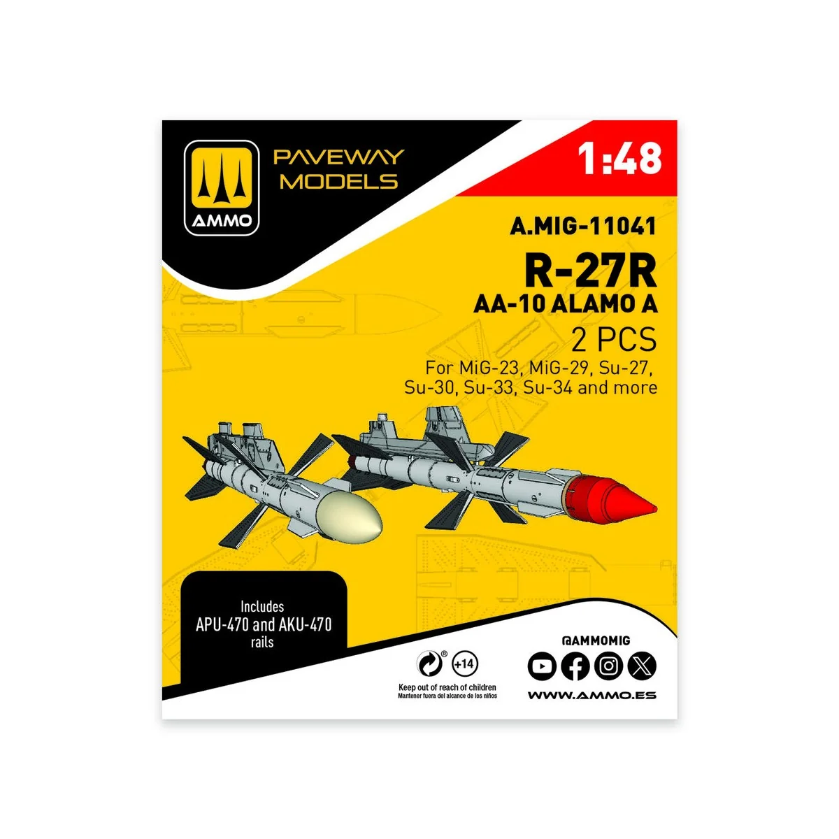 R-27R - AA-10 Alamo A (2 pcs), 1/48 - AMMO by MIG Jimenez A.MIG-11041 R-27R - AA-10 Alamo A (2 pcs), 1/48 - AMMO by MIG Jimenez A.MIG-11041