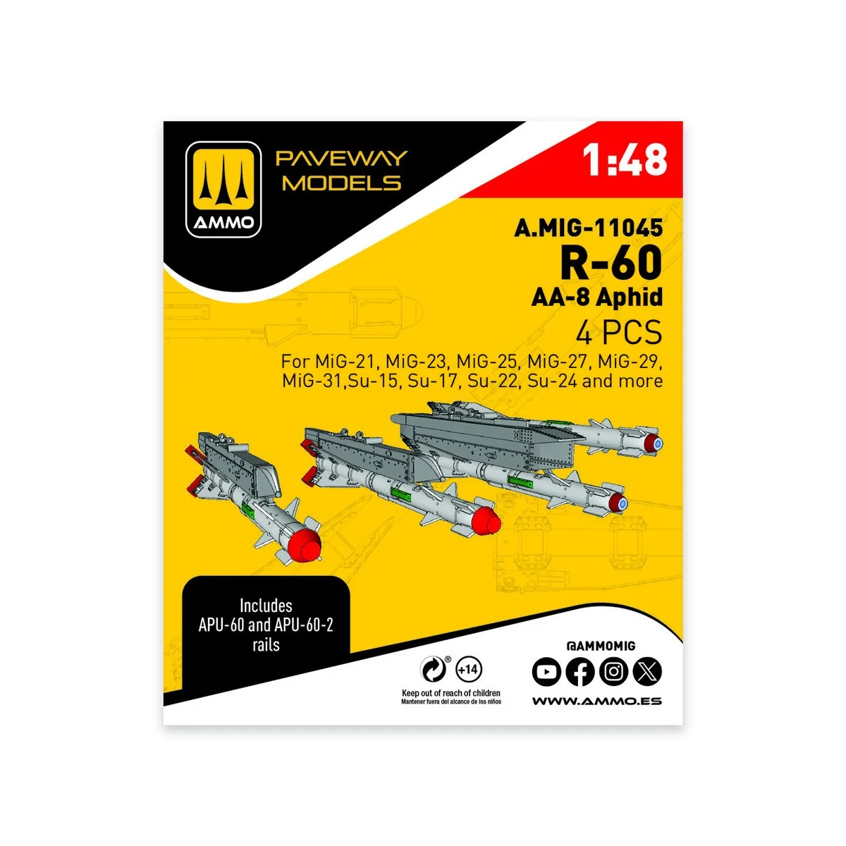 R-60 - AA-8 Aphid (4 pcs), 1/48 - AMMO by MIG Jimenez A.MIG-11045