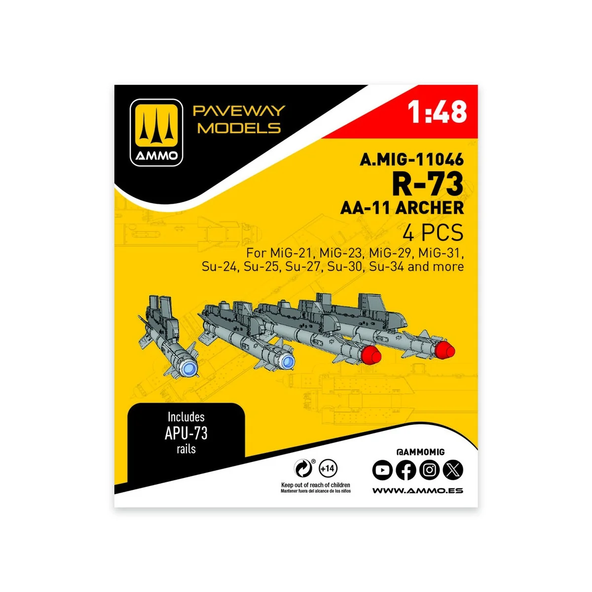 R-73 - AA-11 Archer (4 pcs), 1/48 - AMMO by MIG Jimenez A.MIG-11046