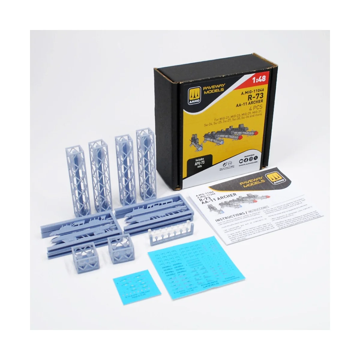 R-73 - AA-11 Archer (4 pcs), 1/48 - AMMO by MIG Jimenez A.MIG-11046