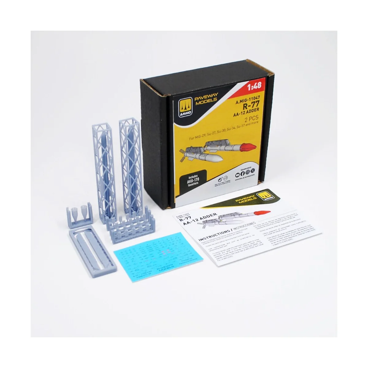 R-77 - AA-12 Adder (2 pcs), 1/48 - AMMO by MIG Jimenez A.MIG-11047 R-77 - AA-12 Adder (2 pcs), 1/48 - AMMO by MIG Jimenez A.MIG-11047