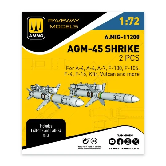 AGM-45 Shrike (2 pcs), 1/72 - AMMO by MIG Jimenez A.MIG-11200 AGM-45 Shrike (2 pcs), 1/72 - AMMO by MIG Jimenez A.MIG-11200
