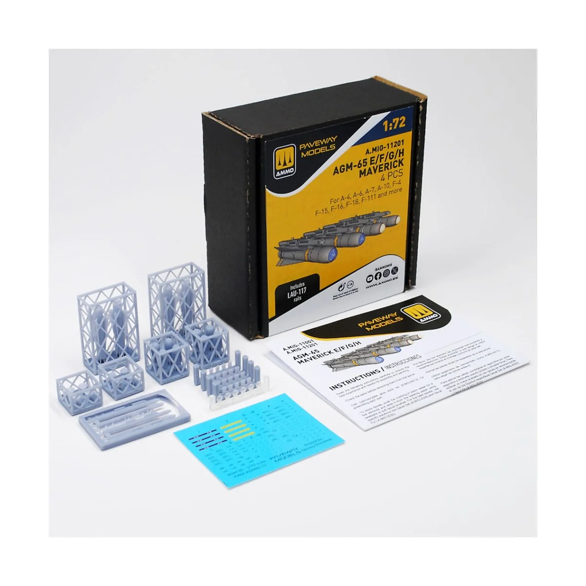 AGM-65E/F/G/H Maverick (4 pcs), 1/72 - AMMO by MIG Jimenez A.MIG-11201 AGM-65E/F/G/H Maverick (4 pcs), 1/72 - AMMO by MIG Jimenez A.MIG-11201