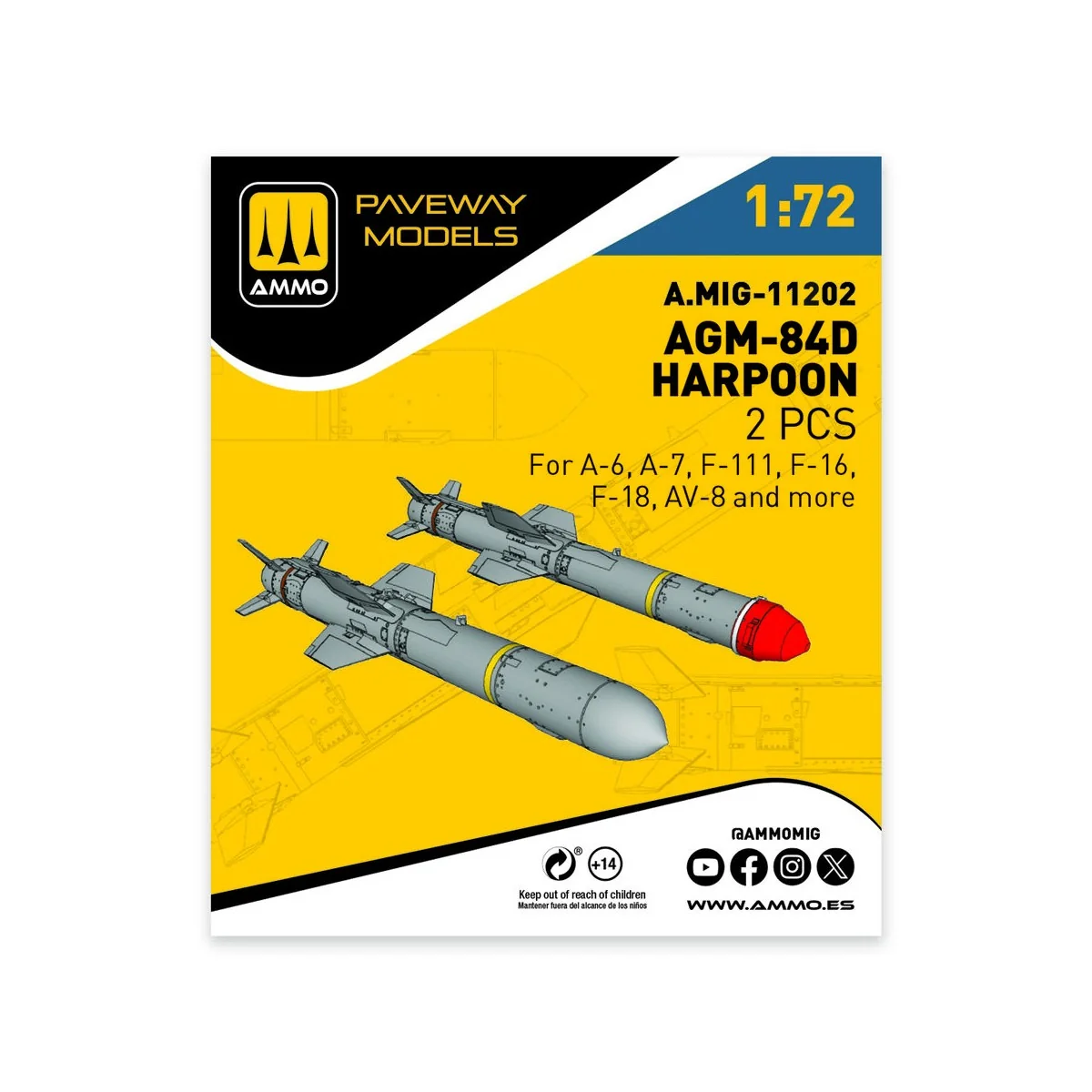 AGM-84D Harpoon (2 pcs), 1/72 - AMMO by MIG Jimenez A.MIG-11202