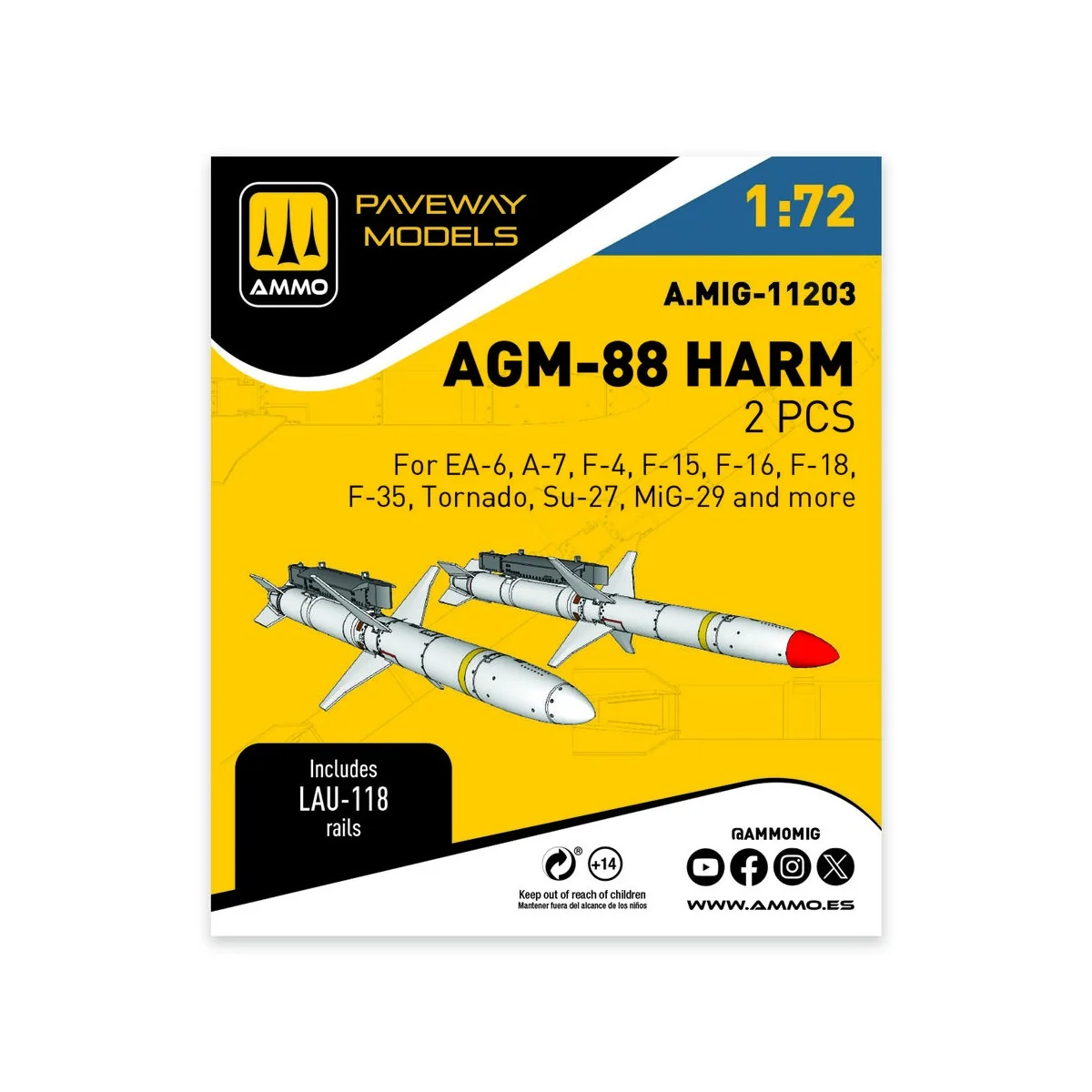 AGM-88 HARM (2 pcs), 1/72 - AMMO by MIG Jimenez A.MIG-11203