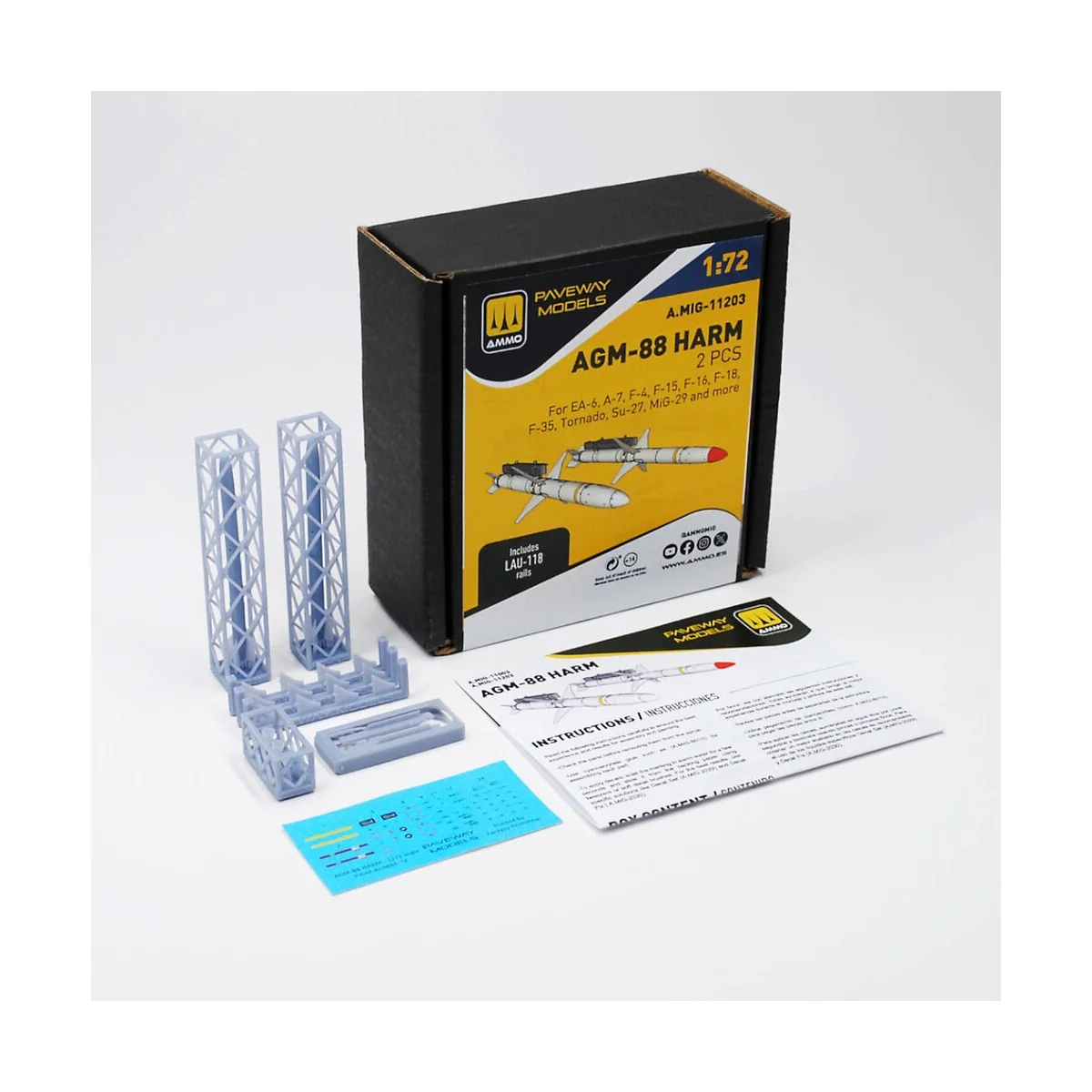 AGM-88 HARM (2 pcs), 1/72 - AMMO by MIG Jimenez A.MIG-11203