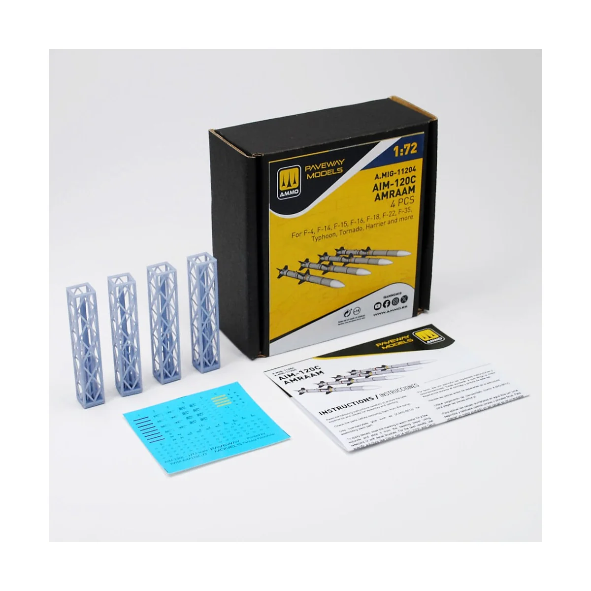 AIM-120C AMRAAM (4 pcs), 1/72 - AMMO by MIG Jimenez A.MIG-11204 AIM-120C AMRAAM (4 pcs), 1/72 - AMMO by MIG Jimenez A.MIG-11204