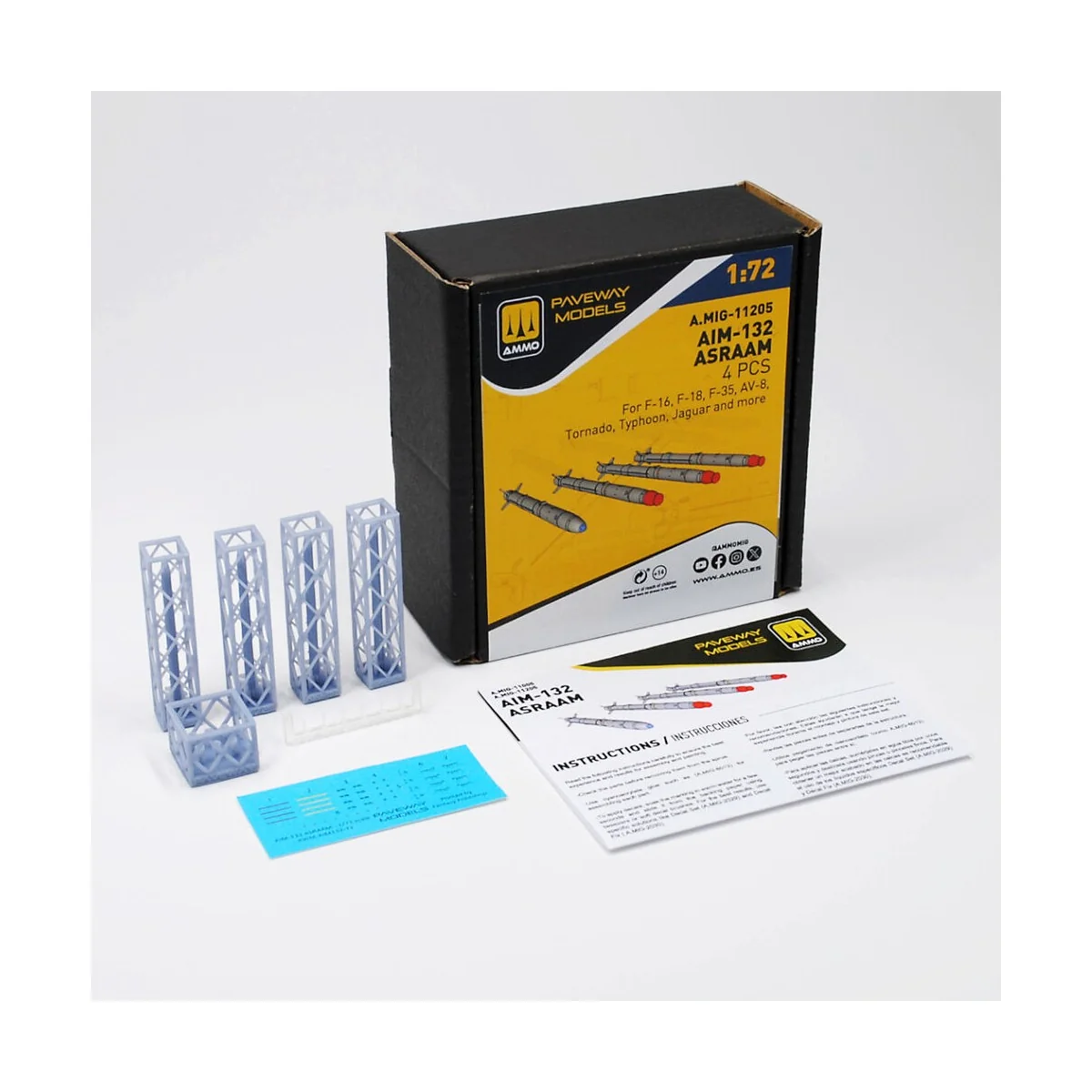 AIM-132 ASRAAM (4 pcs), 1/72 - AMMO by MIG Jimenez A.MIG-11205 AIM-132 ASRAAM (4 pcs), 1/72 - AMMO by MIG Jimenez A.MIG-11205