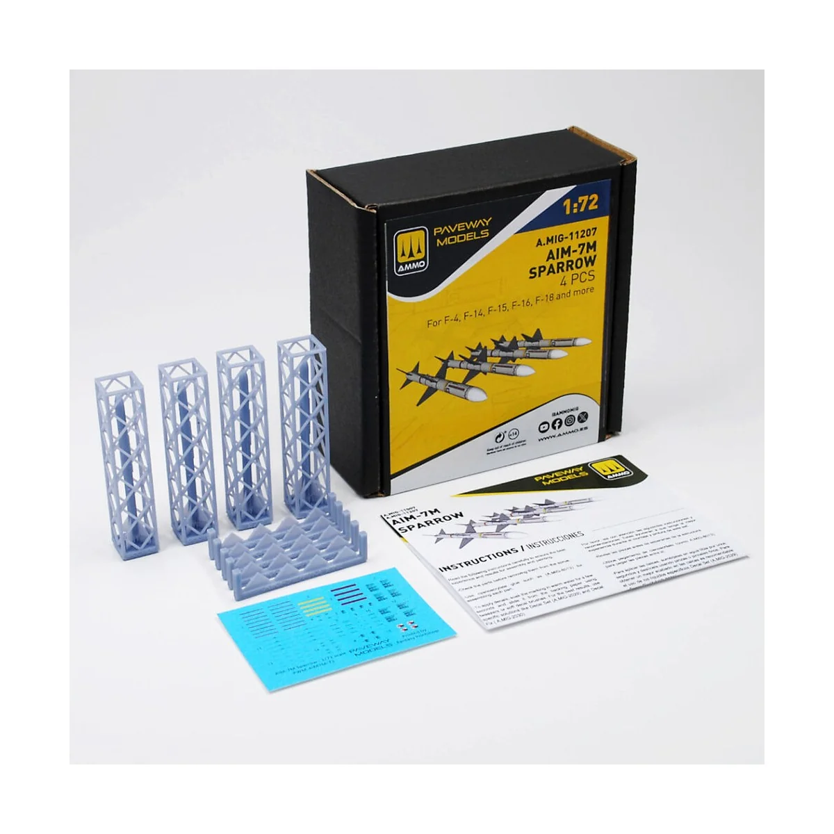 AIM-7M Sparrow (4 pcs), 1/72 - AMMO by MIG Jimenez A.MIG-11207