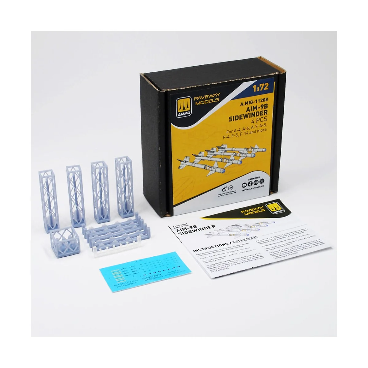 AIM-9B Sidewinder (4 pcs), 1/72 - AMMO by MIG Jimenez A.MIG-11208