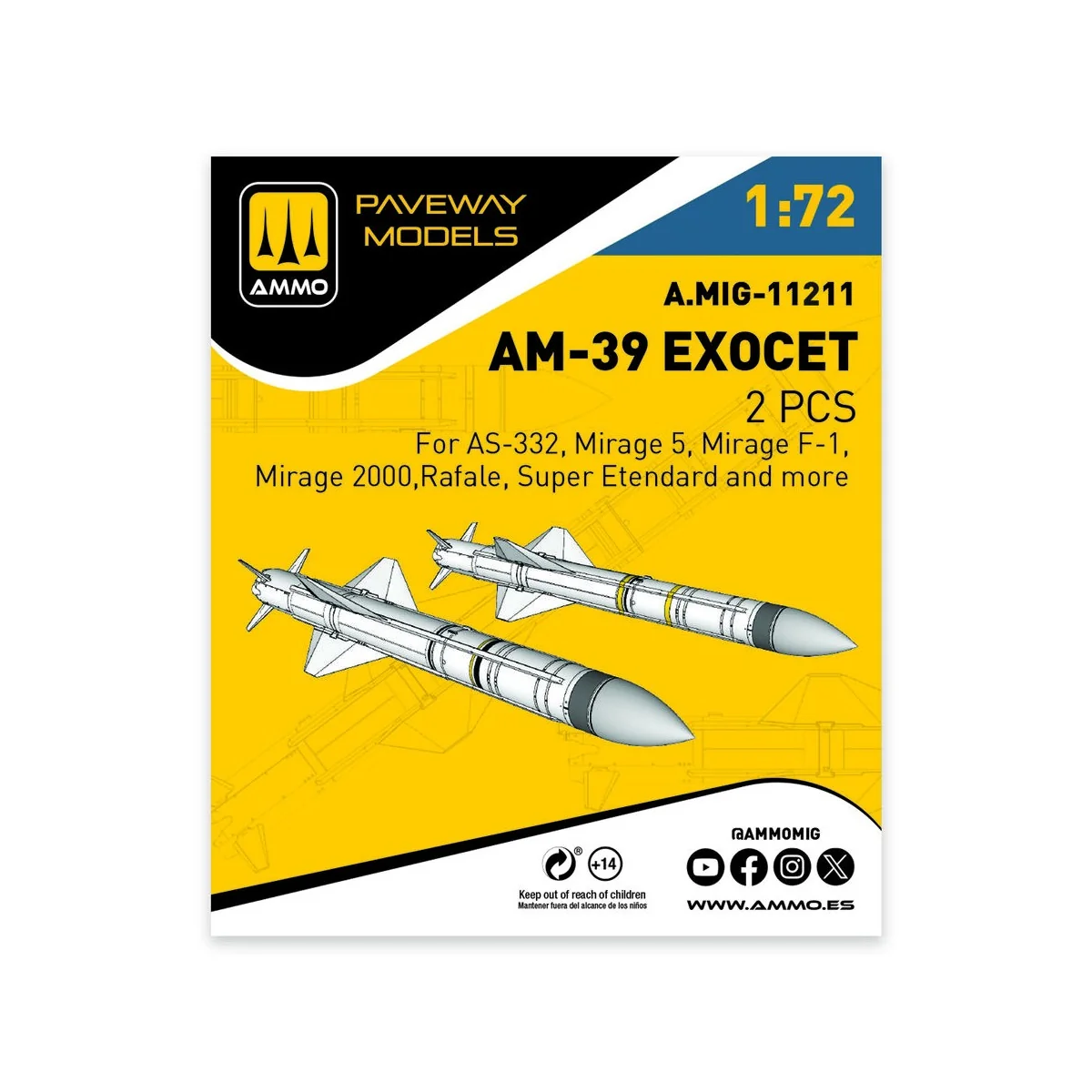 AM-39 Exocet (2 pcs), 1/72 - AMMO by MIG Jimenez A.MIG-11211 AM-39 Exocet (2 pcs), 1/72 - AMMO by MIG Jimenez A.MIG-11211