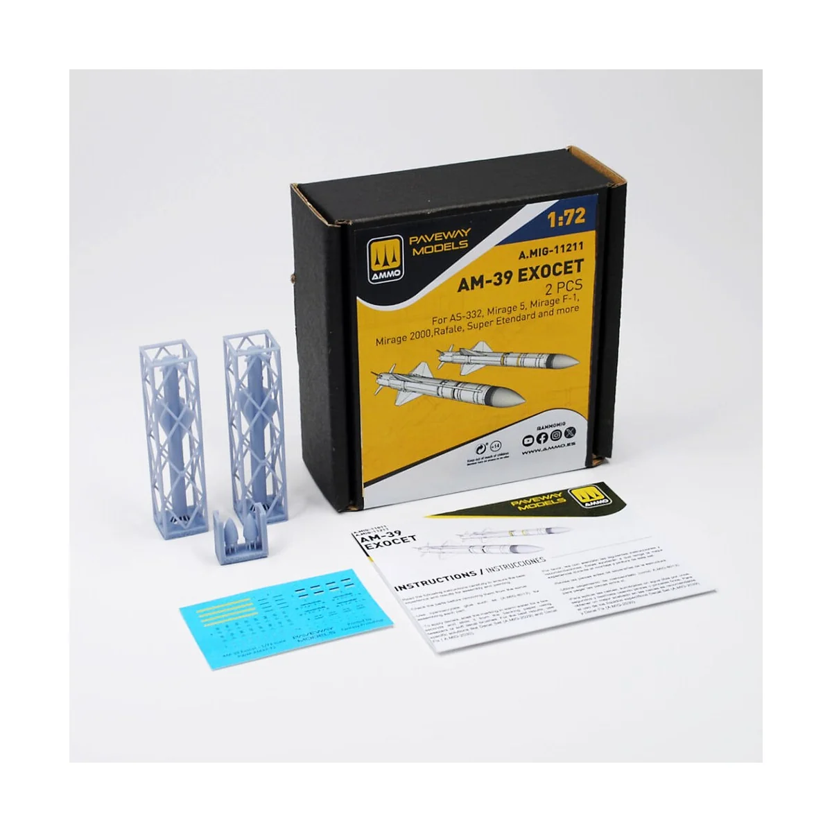 AM-39 Exocet (2 pcs), 1/72 - AMMO by MIG Jimenez A.MIG-11211 AM-39 Exocet (2 pcs), 1/72 - AMMO by MIG Jimenez A.MIG-11211