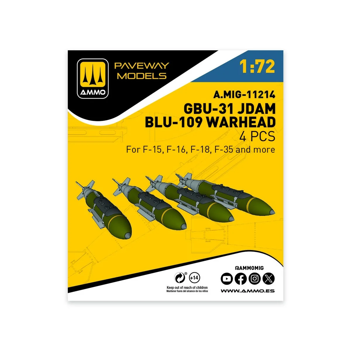 GBU-31 JDAM, BLU-109 Warhead (4 pcs), 1/72 - AMMO by MIG Jimenez A....