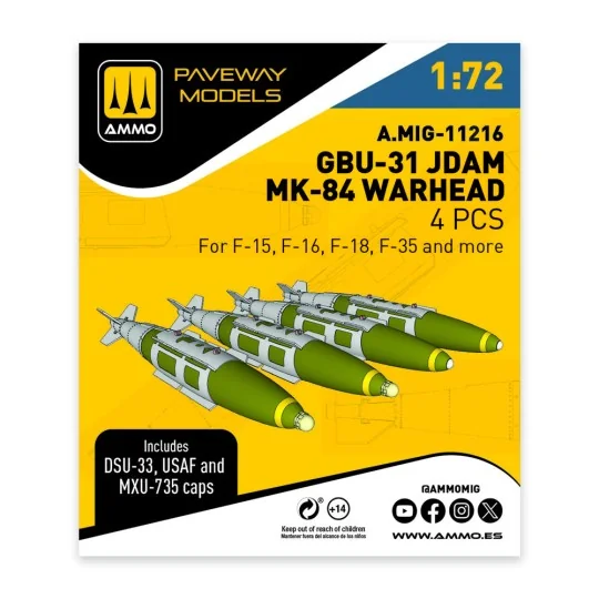GBU-31 JDAM, MK-84 Warhead (4 pcs), 1/72 - AMMO by MIG Jimenez A.MI... GBU-31 JDAM, MK-84 Warhead (4 pcs), 1/72 - AMMO by MIG Jimenez A.MI...