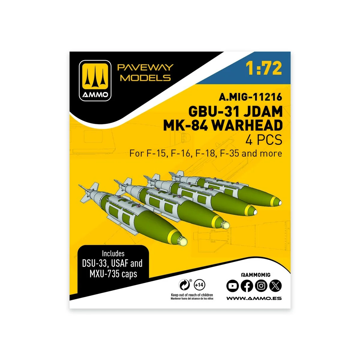 GBU-31 JDAM, MK-84 Warhead (4 pcs), 1/72 - AMMO by MIG Jimenez A.MI... GBU-31 JDAM, MK-84 Warhead (4 pcs), 1/72 - AMMO by MIG Jimenez A.MI...