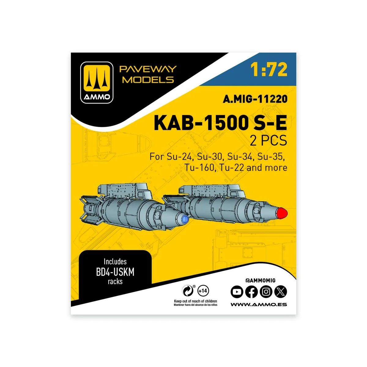 KAB-1500 S-E (2 pcs), 1/72 - AMMO by MIG Jimenez A.MIG-11220 KAB-1500 S-E (2 pcs), 1/72 - AMMO by MIG Jimenez A.MIG-11220