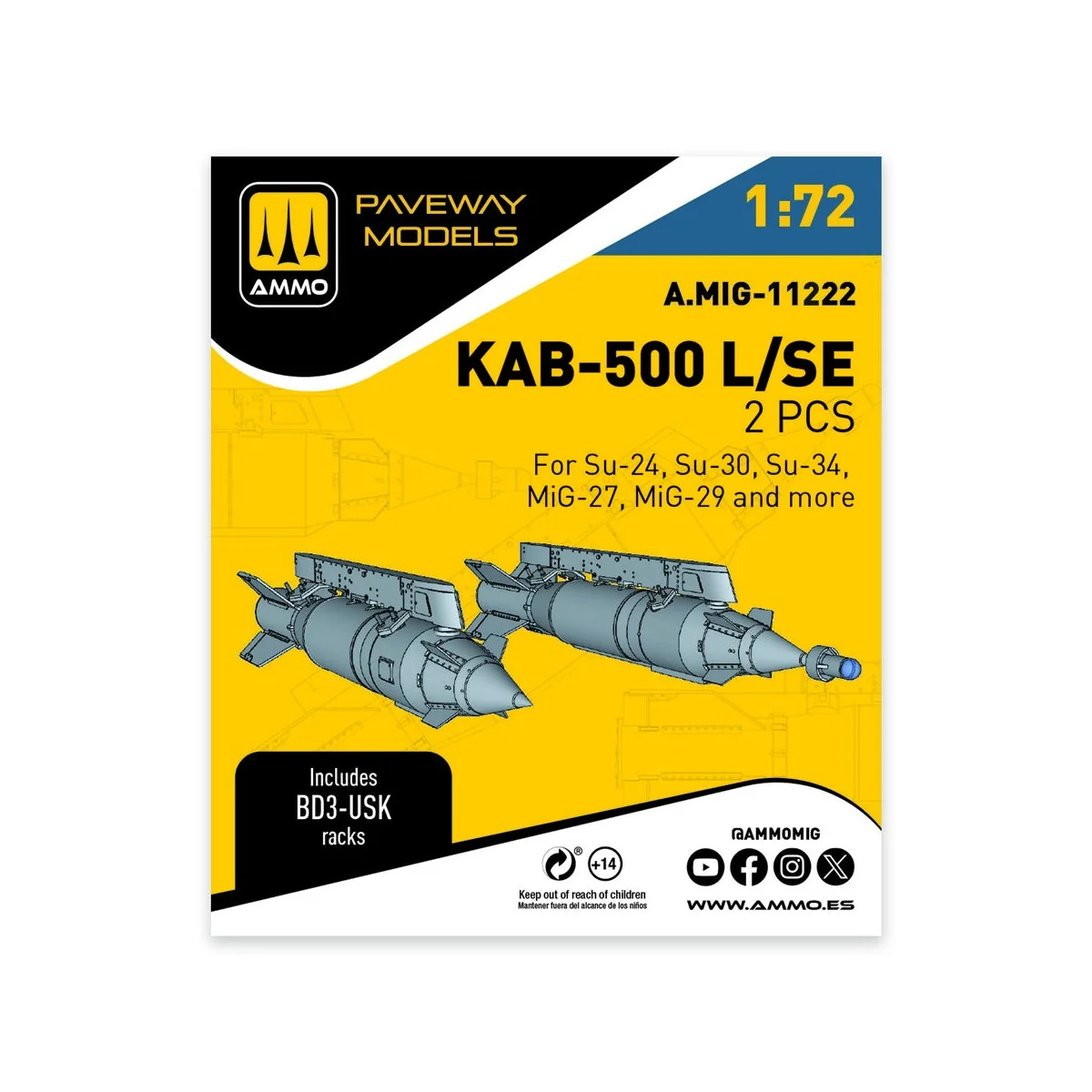 KAB-500 L/SE (2 pcs), 1/72 - AMMO by MIG Jimenez A.MIG-11222 KAB-500 L/SE (2 pcs), 1/72 - AMMO by MIG Jimenez A.MIG-11222