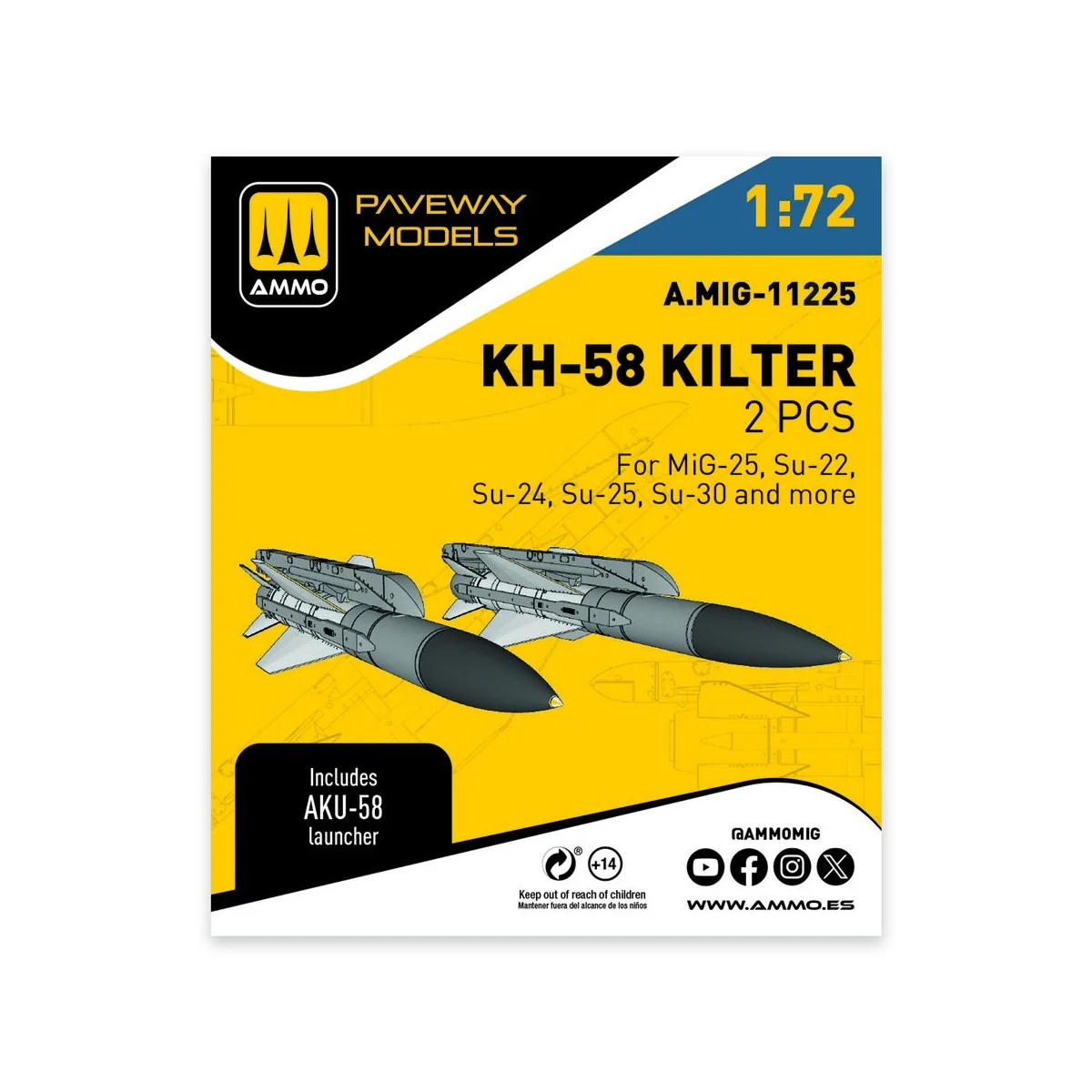 KH-58 Kilter (2 pcs), 1/72 - AMMO by MIG Jimenez A.MIG-11225 KH-58 Kilter (2 pcs), 1/72 - AMMO by MIG Jimenez A.MIG-11225