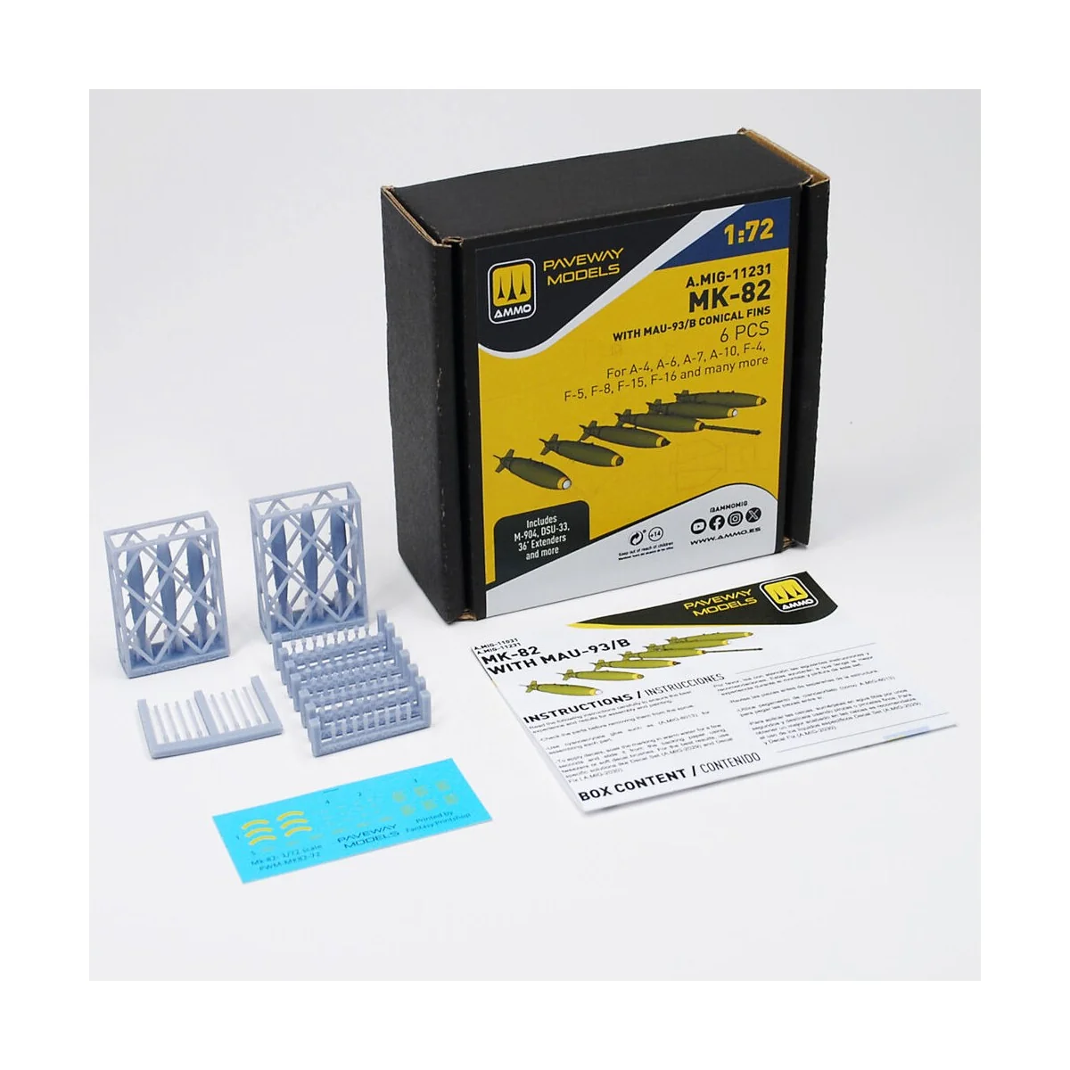 MK-82 with MAU-93/B conical fin (6 pcs), 1/72 - AMMO by MIG Jimenez...
