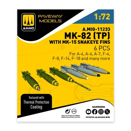 MK-82 with thermal protection and MK-15 Snakeye fin (6 pcs), 1/72 -... MK-82 with thermal protection and MK-15 Snakeye fin (6 pcs), 1/72 -...